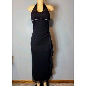 Vtg Y2K Taboo Black Beaded Halter Maxi Dress Size M Ruffle Whimsigoth Prom Sheer